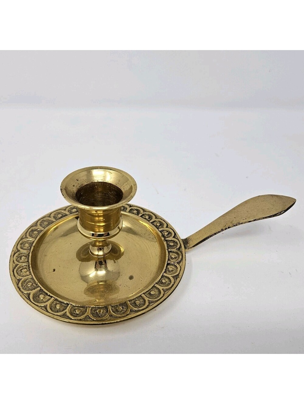 Brass Candle Holder 2" Vintage Chamber Stick with Handle Gold Tone Design